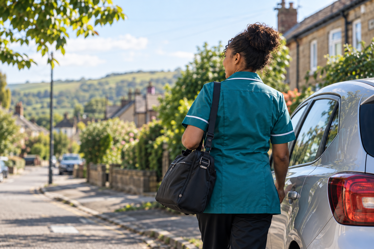 A care worker travelling between visits